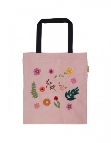 Tote Bag de terciopelo rosa y flores bordadas - Artebene